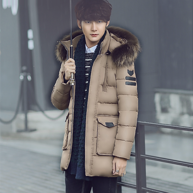 2016冬季新款大毛领男士羽绒服男中长款加厚修身青年学生韩版外套