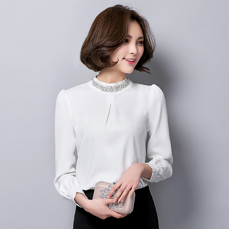 2016秋季新品韩版女装时尚修身雪纺衫纯色立领长袖上衣显瘦打底衫