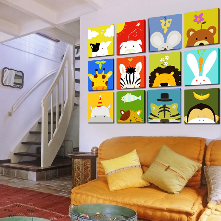 儿童房客厅过道卧室装饰画 可爱卡通动物 幼儿园挂画 无框画 壁画