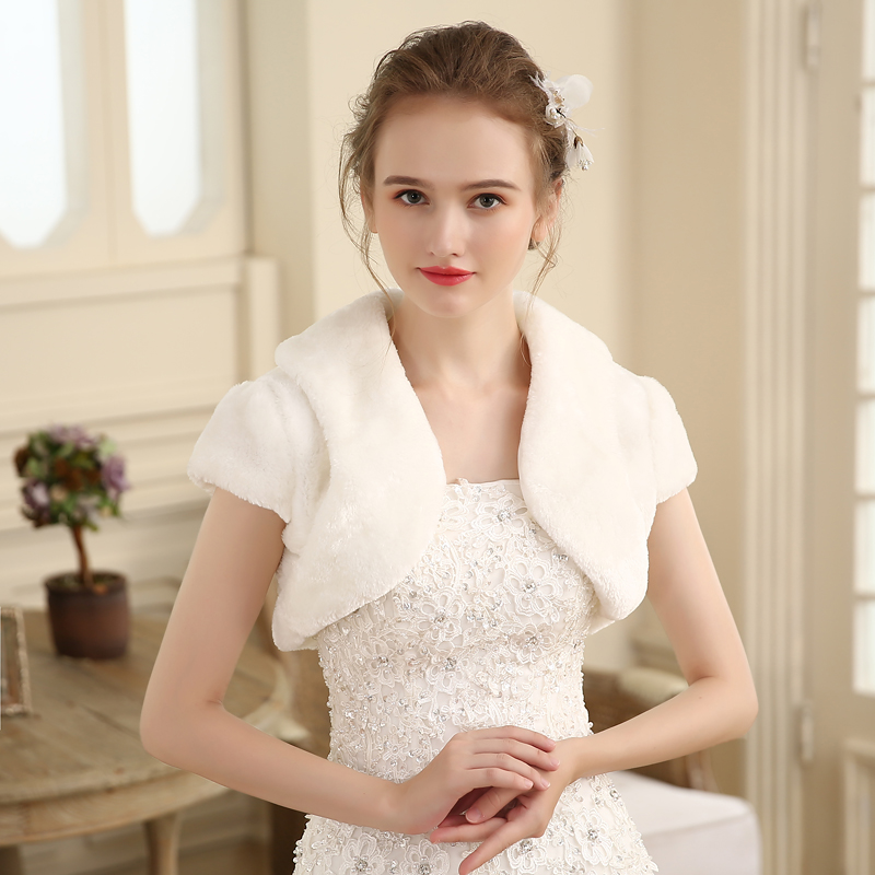 欧美新款时尚短袖马甲新娘蕾丝结婚披肩白色披风春秋夏季婚纱外套