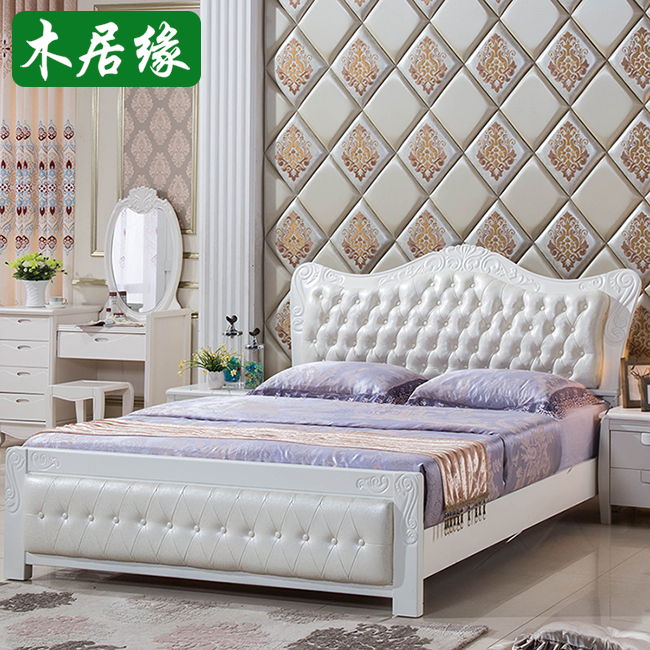 实木床橡木现代简约欧式床1.8米双人大床储物高箱床成人婚床白色