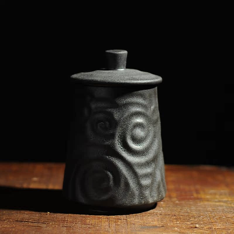 日式创意星空茶叶罐醒茶罐 黑陶茶叶罐 茶叶罐陶瓷小号茶仓密封罐