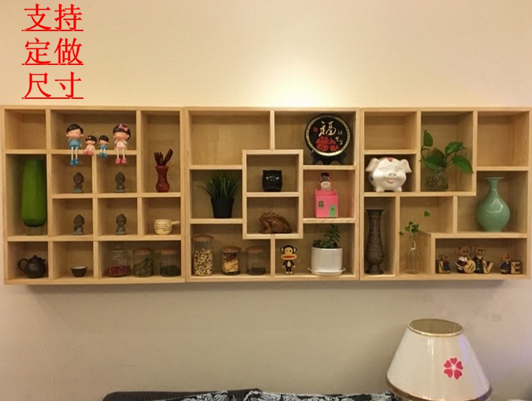 定做搁板壁挂置物架木格子茶壶展示架小饰品创意多宝阁实木格子柜
