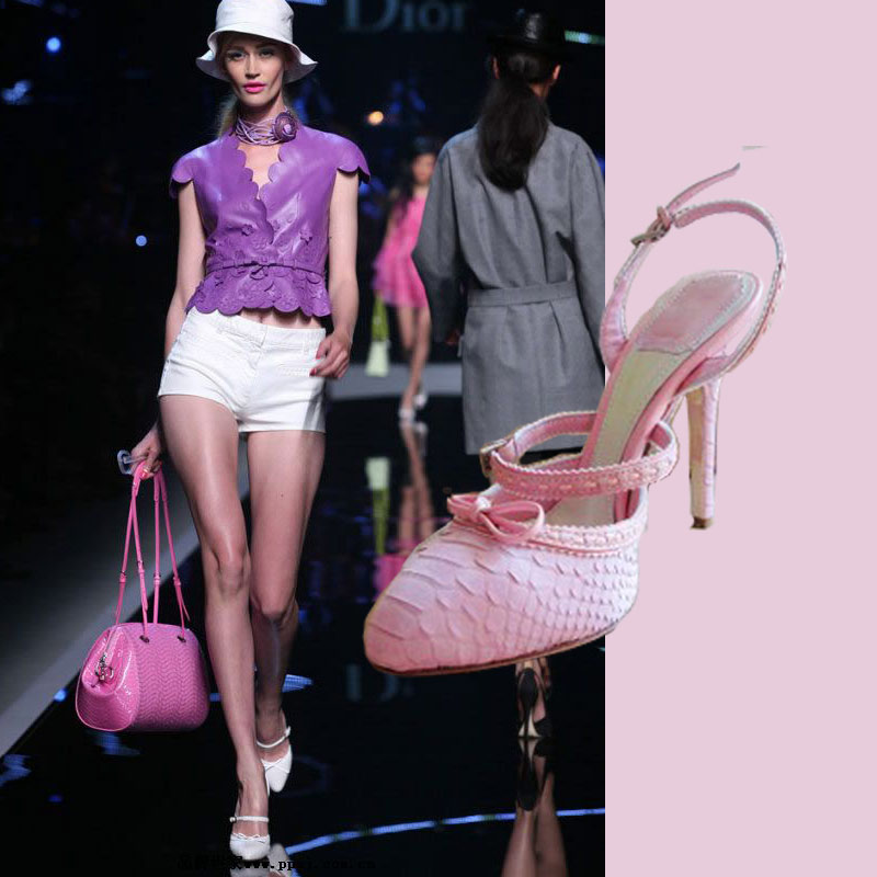 【雅莎家】经典款定制 包头粉色白色凉鞋真皮 细高跟尖头高跟鞋