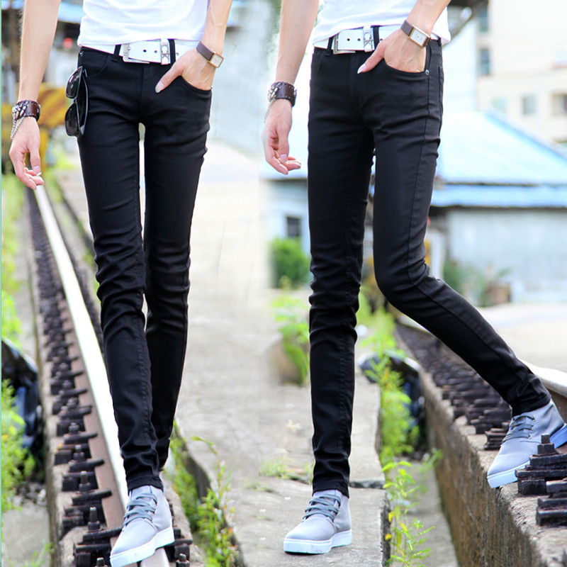 新款黑色小脚裤男 韩版 修身牛仔裤弹力夏季薄款潮流休闲长裤男裤