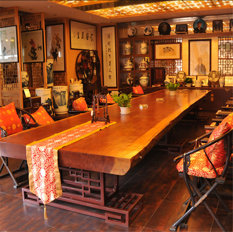 巴花实木大板桌面巴西黄花梨原木茶台茶桌椅组合红木大板实木餐桌