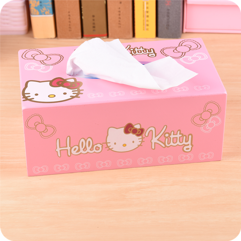 Hello kitty可爱卡通木质纸巾盒田园KT抽纸盒餐巾纸巾抽盒