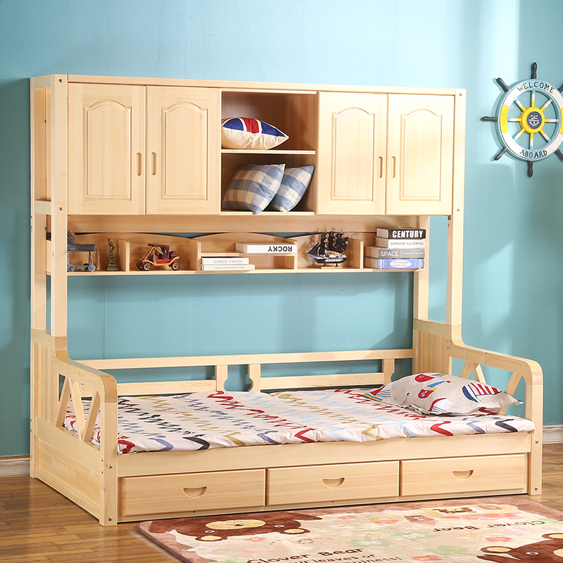 实木松木儿童床子母床高低床男女孩多功能带衣柜储物1.5米