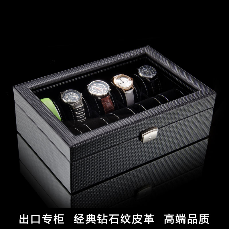 出口美国专柜高档PU皮革实木结构10位手表手链收纳展示盒子 表箱