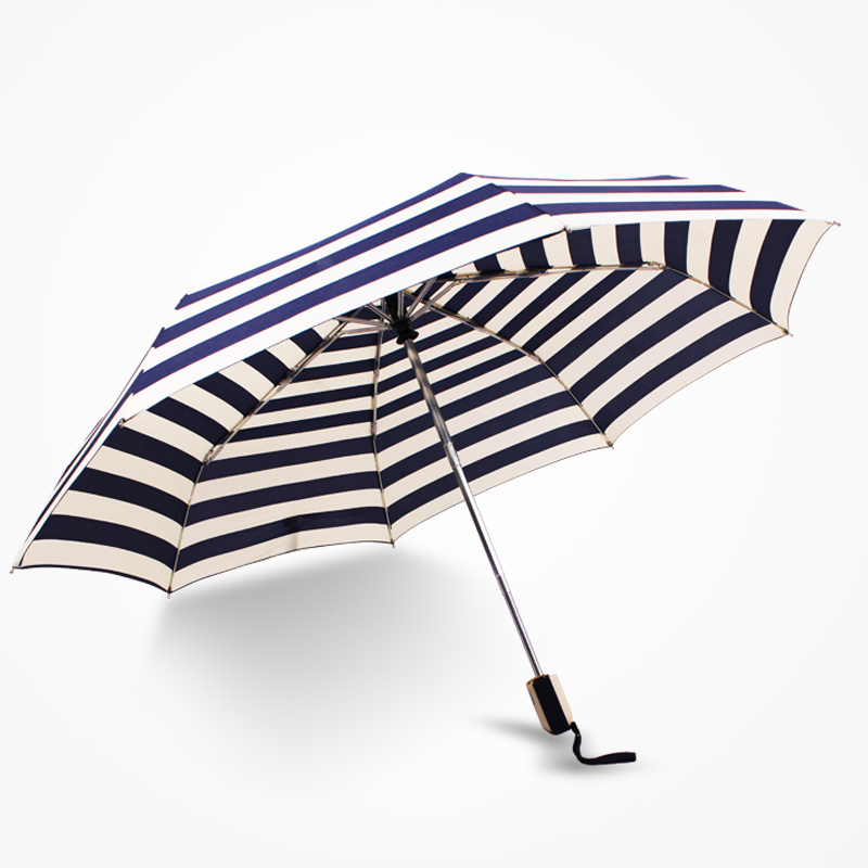 折叠自动款雨伞自动开收晴雨伞海军条纹雨伞清新自动伞时尚口袋伞