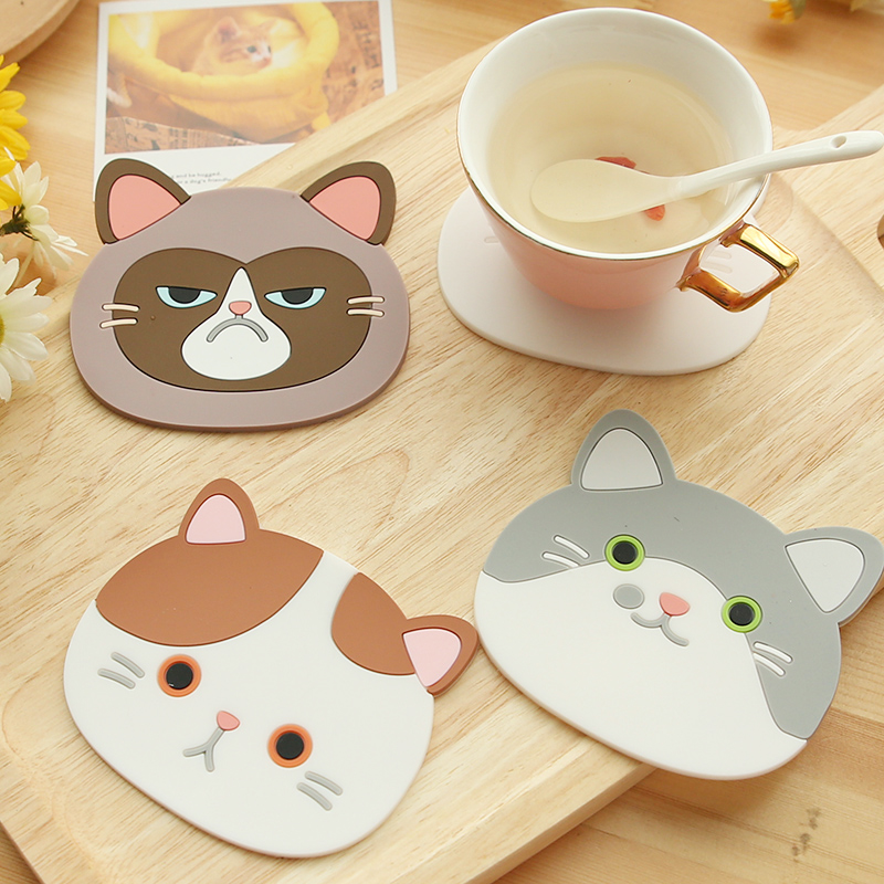 陶瓷杯垫隔热垫水杯垫子 餐垫碗垫硅胶垫防热垫餐桌垫卡通猫脸垫