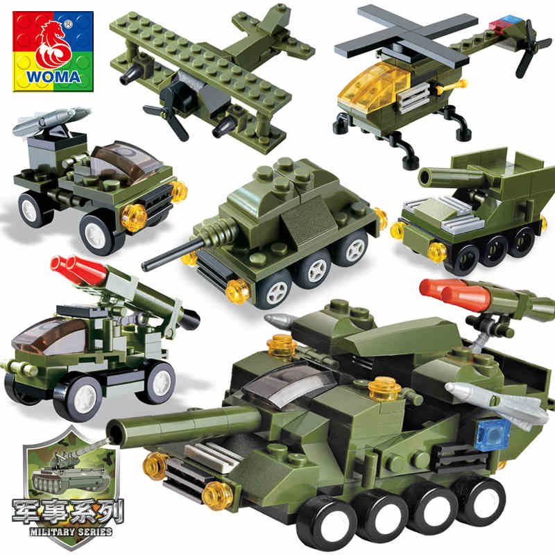 6盒一套沃马坦克飞机大炮儿童军事塑料拼装积木模型玩具4-6-8岁