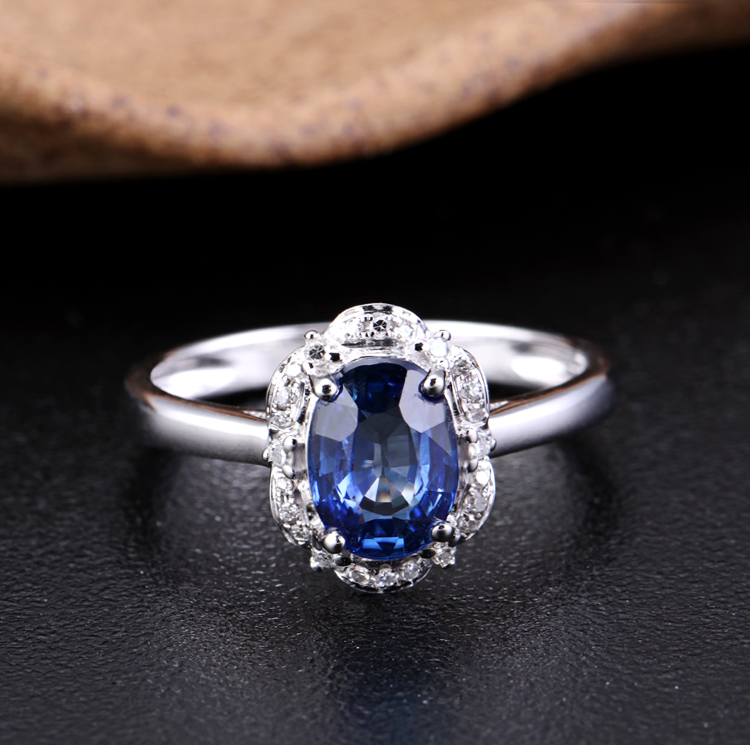 冠誉珠宝 18K白金戒指 镶嵌加工坦桑石款式 来石加工设计戒指款