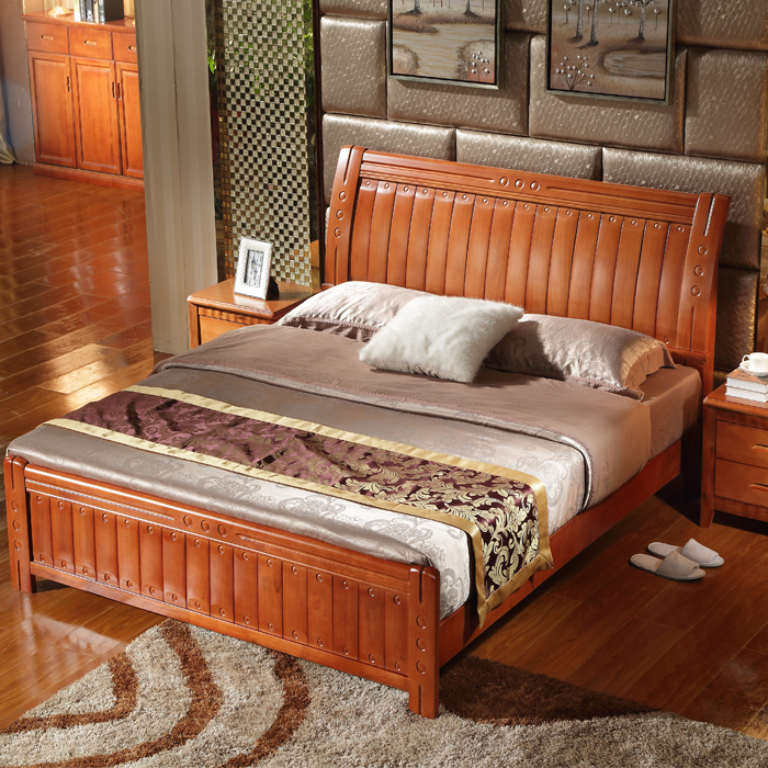 实木床1.8 1.5米橡木双人大床简约现代1.2m 成人单人高箱储物木床