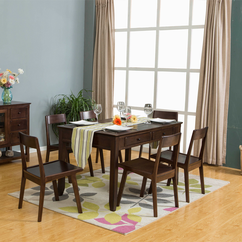 纯实木餐桌椅组合美式现代简约6人饭桌小户型长方形桌子餐厅家具