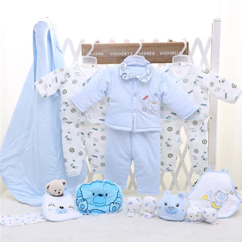 秋冬加厚17件套棉衣保暖新生儿礼盒衣服婴儿出生满月宝宝套装