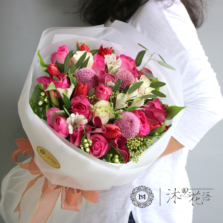 520情人节玫瑰花束韩式混搭送爱人送女友成都鲜花速递同城送花