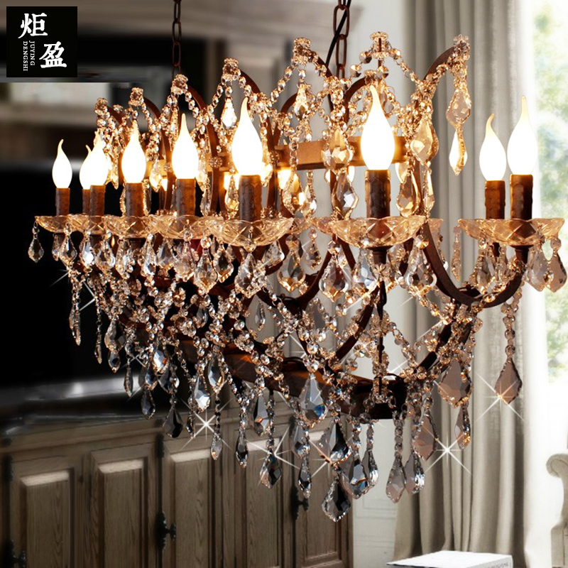 美式长方形铁艺枫叶水晶吊灯复古创意别墅客厅餐厅吧台咖啡厅灯具