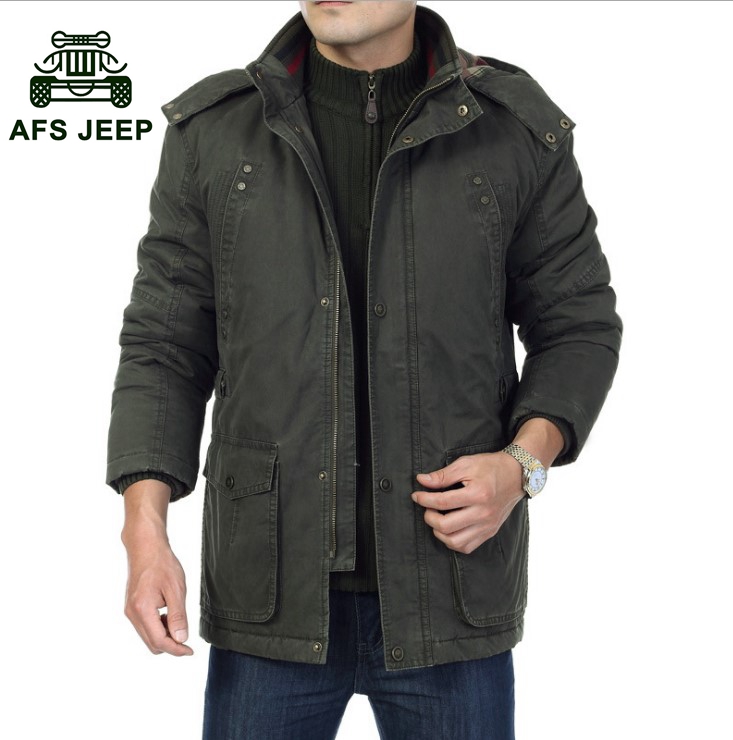 Afs Jeep/战地吉普男中年男士棉衣 中长款外套大码宽松加厚爸爸装