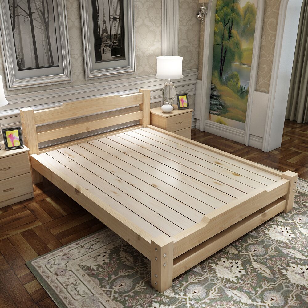 卡神特价现代简约实木床 成人1.8米全松木床  双人单人田园家具床