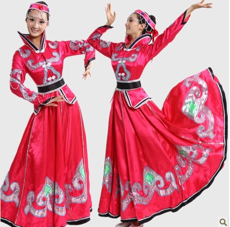 蒙古族舞蹈服装 民族舞蹈演出服装 蒙古族演出服装蒙古服大摆裙女