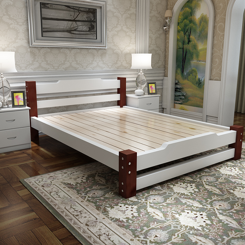 卡神 卧室定制1.2米纯实木床 松木1.5简约实木床 乡村风格1.8家具