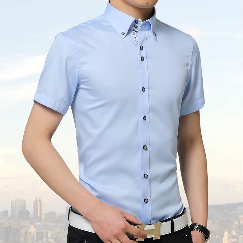 商务长袖衬衫男青年秋丝光棉修身工装白衬衫工作正装纯棉新郎衬衣