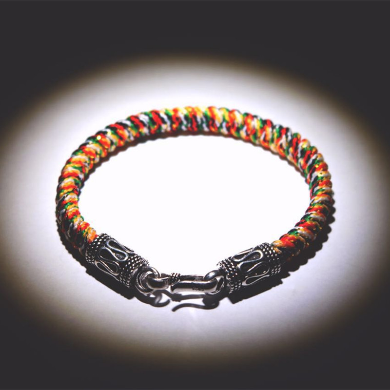 藏式九乘金刚结手工编织手绳男五色绳银饰女士西藏民族风饰品手链