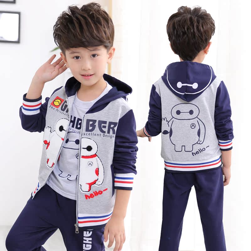 童装男童秋装套装2016新款运动韩版儿童卫衣大白棒球服三件套 潮