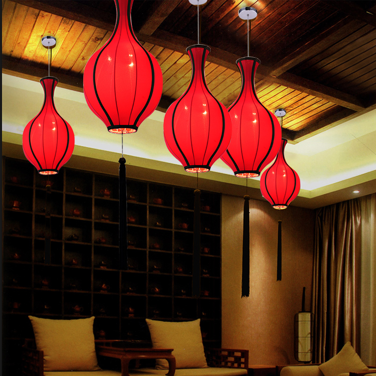 新中式创意花瓶吊灯仿古布艺吊灯古典酒店工程茶楼餐厅过道灯饰