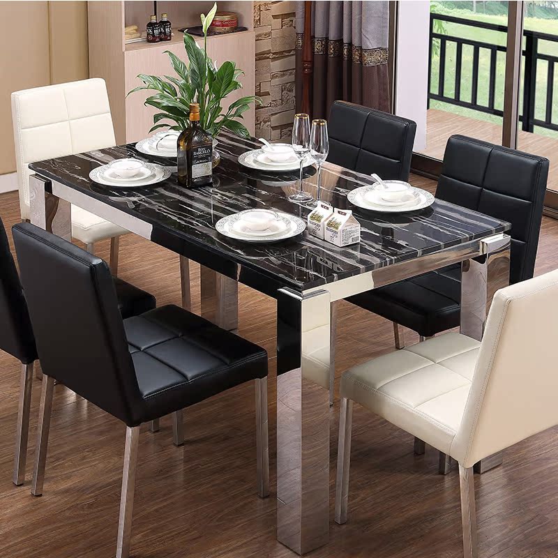 包邮新款大理石餐桌 现代简约小户型不锈钢餐台 餐桌餐椅组合套装