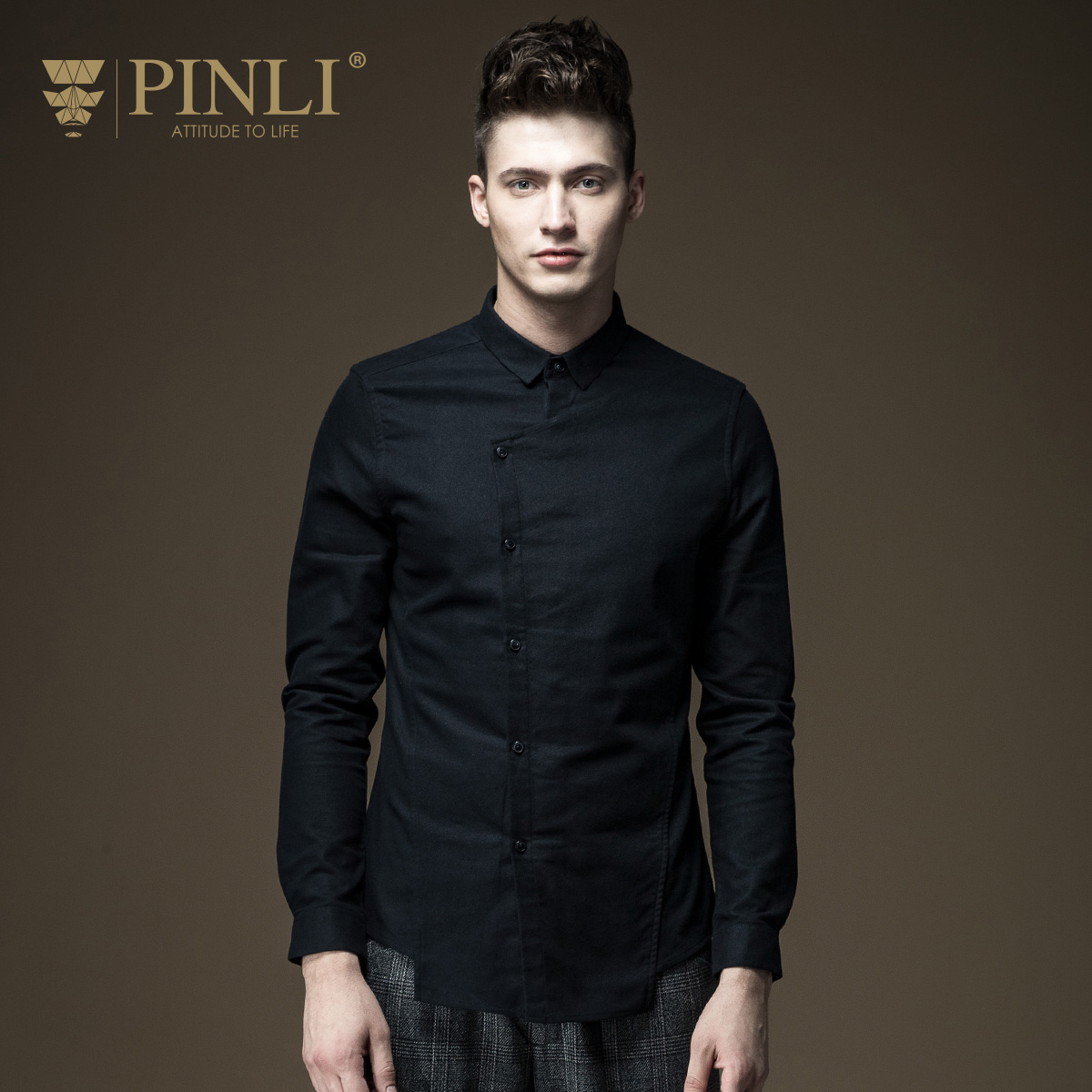PINLI品立英绅 2016冬季新款男装长袖衬衫男修身衬衣潮B164113116