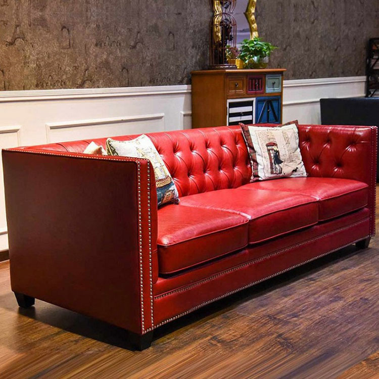 美式乡村红色真皮沙发法式loft工业风格灰色单双三人仿古皮艺沙发