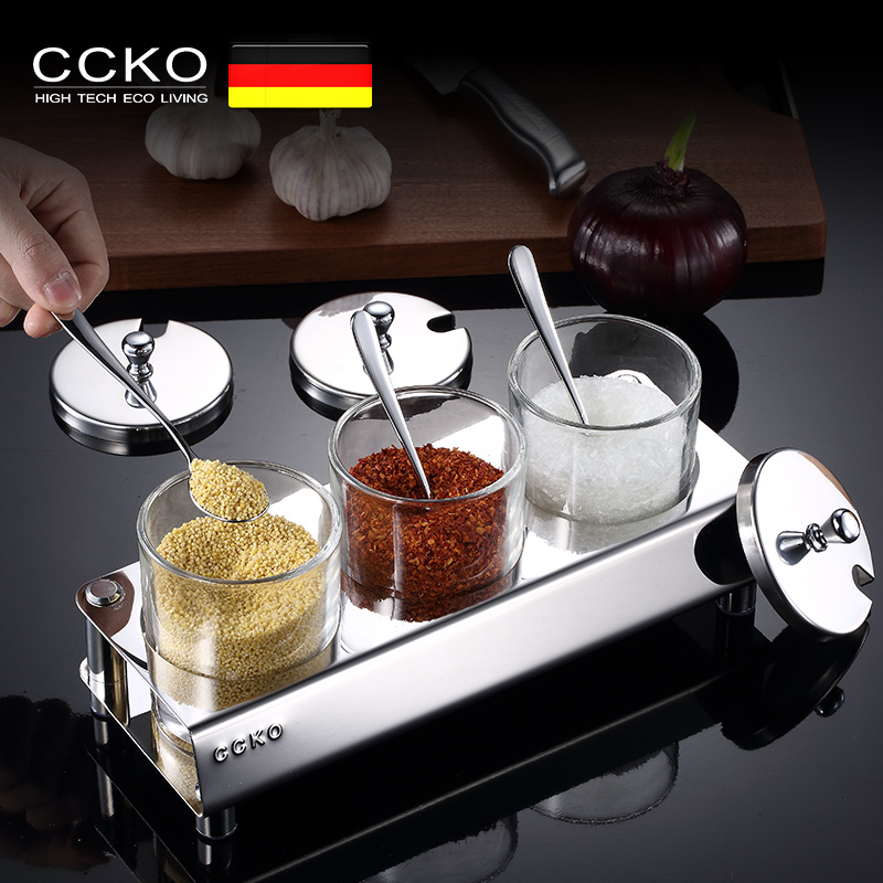 新品CCKO德国欧式调味罐套装厨房创意四件套304不锈钢玻璃调料瓶