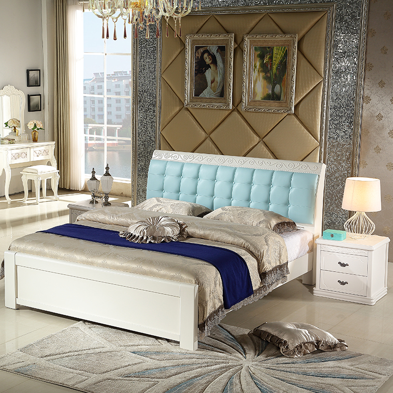 欧式实木床 白色公主床 橡木双人床1.8米 高箱1.5储物床 软包皮床
