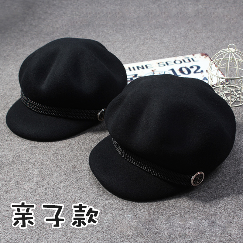 韩国代购青年贝雷帽八角帽秋冬女复古英伦羊毛呢毡帽子潮亲子礼帽